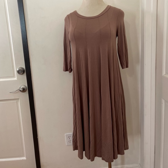 MOA Collection Plus Size 3/4 Sleeves A-Line Swing Trapeze Midi Dress Taupe Mocha - Picture 11 of 13